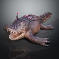 Detailed Aquatic Reptile Like Animal With Scales Pink Horns Open Mouth Sharp Teeth And Claws