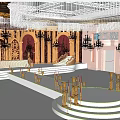 Opulent Banquet Hall With Crystal Chandeliers Decorative Arches And White Floral Arrangements