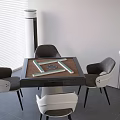 Modern Mahjong Table Setup In Stylish Interior With Decorative Chairs And Window Blinds 3d model