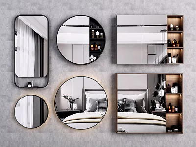 Modern Decorative Mirrors with Round Rectangular and Shelf Designs for Home Interiors 3d model
