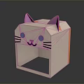 Cute Cat Face Shaped Wooden Storage Box With Pink Ears And Blue Eyes