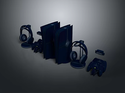 Modern Computer Accessories Set With Wireless Headphones Laptop Keyboard And Mouse 3d model