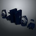 Modern Computer Accessories Set With Wireless Headphones Laptop Keyboard And Mouse