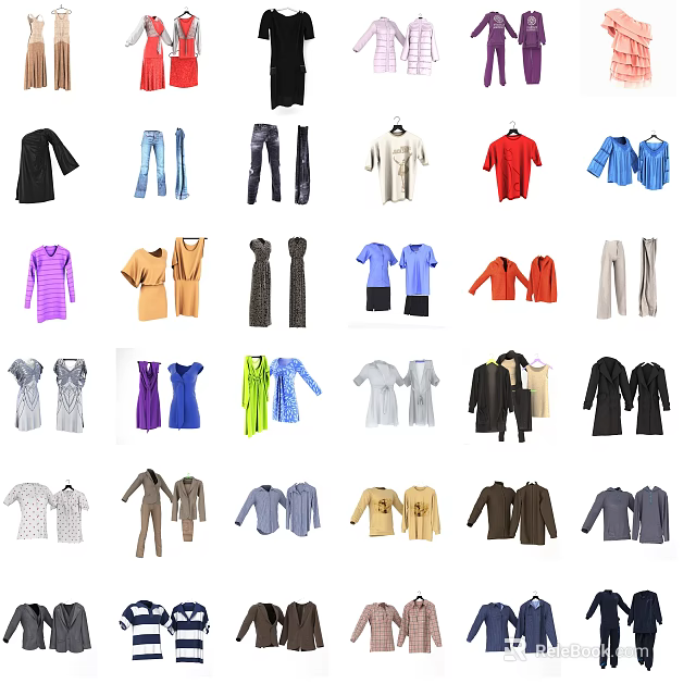Diverse Stylish Clothes Collection Featuring Shirts Pants Dresses Jackets And Tops 3d model 