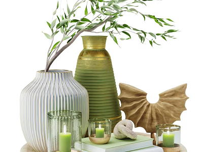 Decorative Ornament Set With Vases Candles Books And Shell Decoration 3d model