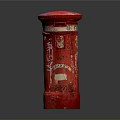 Traditional Red Postbox Design With Chinese Calligraphy Characters And Ornate Patterns