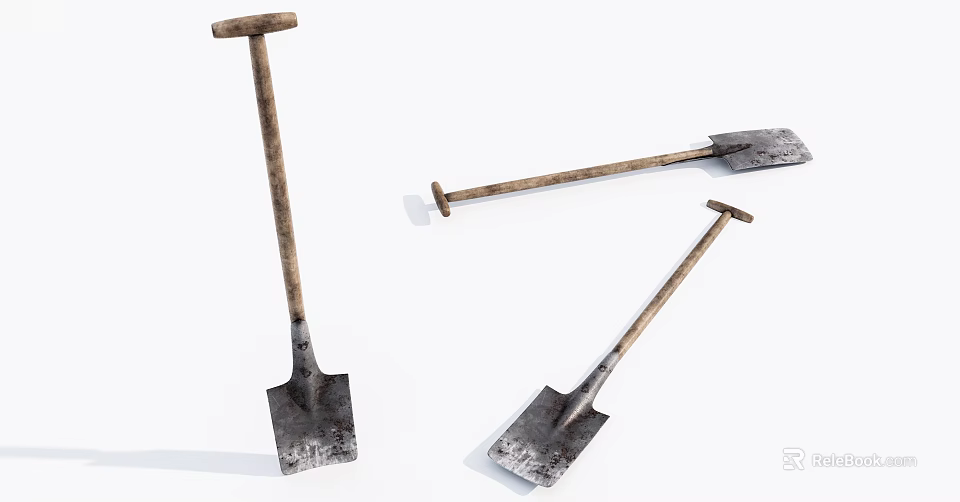 Practical Hardware Tools Shovels With Wooden Handles And Metal Blades For Gardening And Construction Use 3d model 