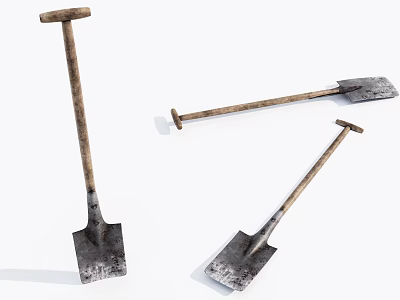 Practical Hardware Tools Shovels With Wooden Handles And Metal Blades For Gardening And Construction Use 3d model