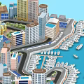 Urban Waterfront Cityscape Featuring Tall Modern Buildings and Moored Yachts