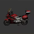 Sleek Red Cruiser Motorcycle With Windshield Black Seat And Rear Luggage Case