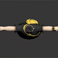 Cartoon Character In Black T-shirt With Blue Creature Design Yellow Pants And Wristwatch