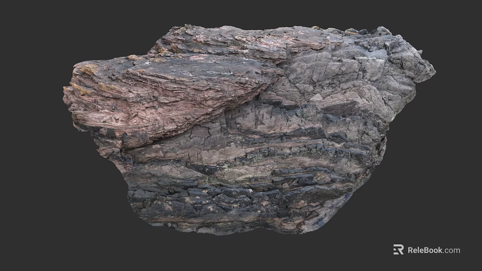 Natural Layered Rock Formation With Dark Brown Textured Surface And Geological Patterns 3d model 