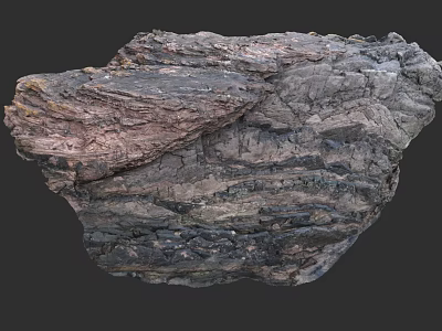 Natural Layered Rock Formation With Dark Brown Textured Surface And Geological Patterns 3d model