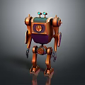 3D Animated Robot Character With Orange Purple Body Blue Eyes And Mechanical Gears Design