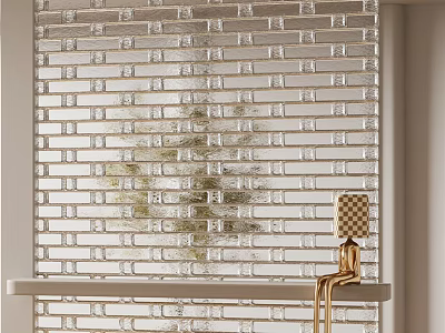 Modern Glass Brick Partition With Golden Accents And Greenery Reflection 3d model
