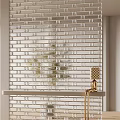 Modern Glass Brick Partition With Golden Accents And Greenery Reflection