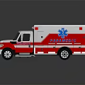Modern Red And White Ambulance With Blue Medical Symbol And Emergency Lights