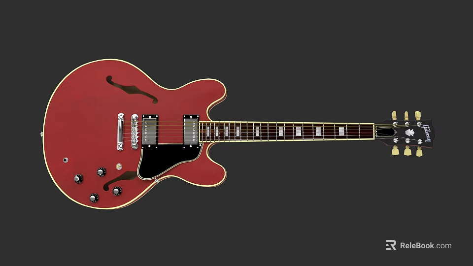 Red Electric Guitar Musical Instrument With Classic Body Design And Fretboard Details 3d model 