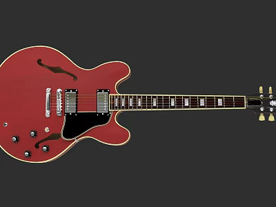 Red Electric Guitar Musical Instrument With Classic Body Design And Fretboard Details 3d model