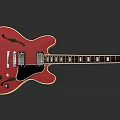 Red Electric Guitar Musical Instrument With Classic Body Design And Fretboard Details