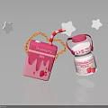 Cute Pink Strawberry Juice Box With Straw And Milk Bottle Star Decorations