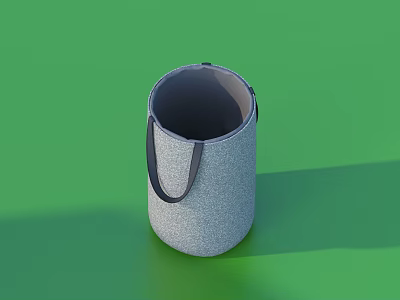 Gray Textured Fabric Storage Bucket With Handle For Home Organization 3d model