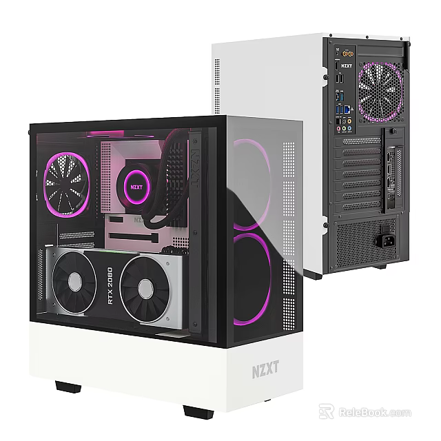 NZXT Gaming Computer Case With Transparent Side Panel Purple LED Fans And Internal Components 3d model 