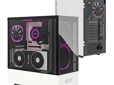 NZXT Gaming Computer Case With Transparent Side Panel Purple LED Fans And Internal Components 3d model