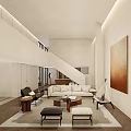 Modern Duplex Living Room Interior With Staircase Sofa And Decorative Painting