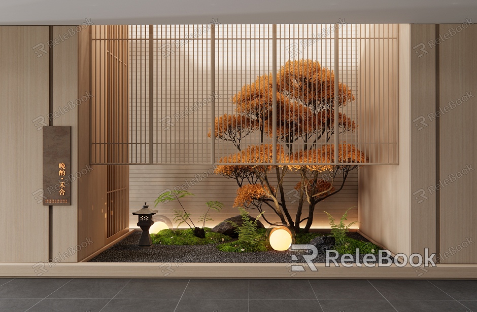 Japanese-style landscape sketch entry porch landscaping model