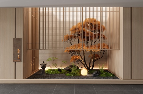 Japanese-style landscape sketch entry porch landscaping 3d model