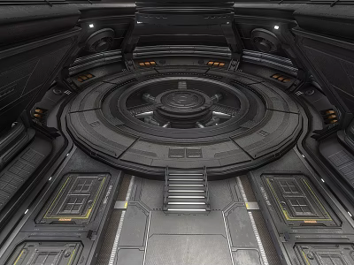 Futuristic Sci Fi Interior Design With Circular Platform And Metallic Control Panels 3d model