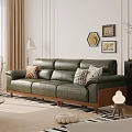 Green Leather Sectional Sofa with Decorative Pillows and Wooden Legs in Modern Living Room