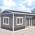 Modern Single Family House With Gray White Exterior Dark Roof Sliding Glass Doors And Windows
