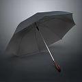 Black Umbrella With Wooden Handle And Metal Ribs For Daily Use