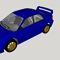 Blue Sporty Racing Car With Aerodynamic Design Golden Wheels And Rear Spoiler