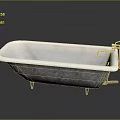 Freestanding White Marble Bathtub With Metal Legs Chrome Faucet And Drain Pipe On Dark Background