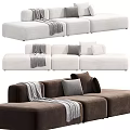 White and Brown Sectional Sofa with Throw Blankets and Decorative Pillows 3d model