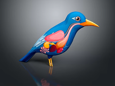 Blue Bird Anatomical Model Showing Detailed Internal Organs Structure For Scientific Education 3d model