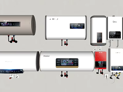 Modern Electric Water Heaters With Various Designs And Smart Digital Displays For Home Bathroom Use 3d model