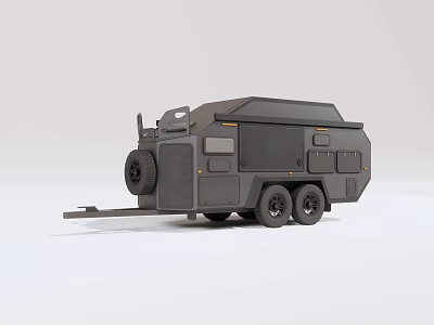 Grey Functional Trailer Vehicle Featuring Towing Hitch And Storage Compartments 3d model
