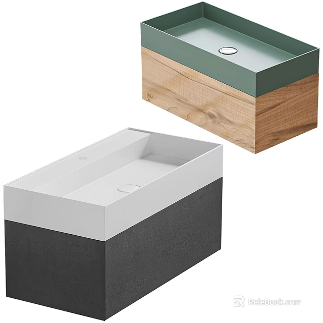 Modern Bathroom Washbasin With Green White And Wooden Design Elements 3d model 