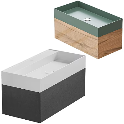 Modern Bathroom Washbasin With Green White And Wooden Design Elements 3d model
