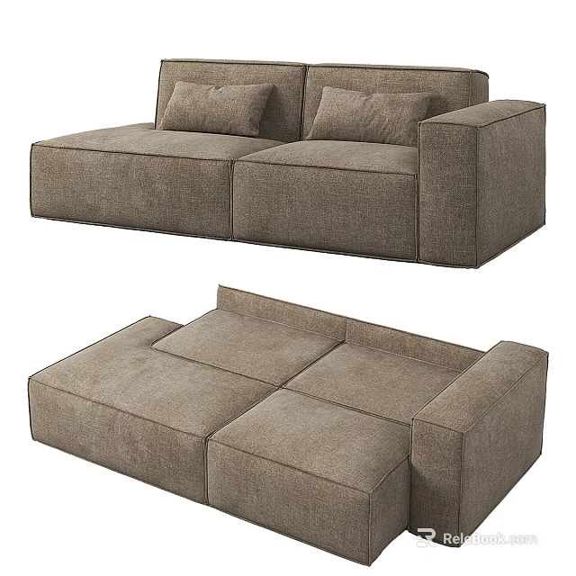 Light Brown Modular Double Sofa With Comfortable Fabric Material And Sectional Design 3d model