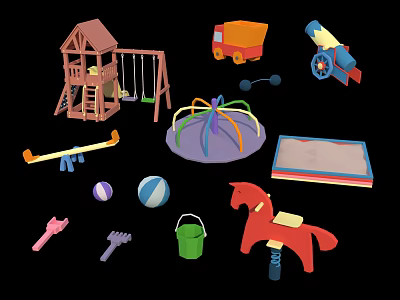 Outdoor Kids Playground Equipment with Swings Slide Seesaw Sandbox Rocking Horse Balls 3d model