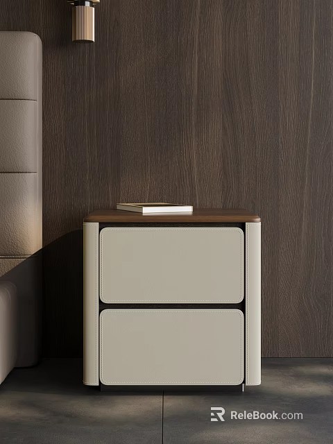 Modern Bedside Table With Light Gray Drawers Brown Wooden Top And Book On Surface 3d model 