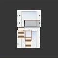 Wooden Staircase with Handrail in Two Story Interior White Wall Model Structure Design