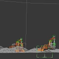 Heavy Duty Excavators Working on Sand Piles with Urban Skyline in Background