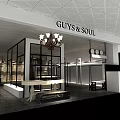 Guys & Soul Clothing Store Modern Interior With Chandelier Glass Display Cases And Clothing Racks