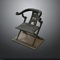 Chinese Style Wooden Chair With Curved Armrests And Crossed Leg Design